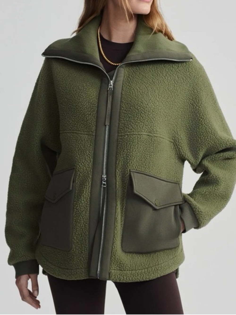 Varley Eleanor Patch Pocket Fleece Jacket Olive Green - Women’s  S Cozy (1399)